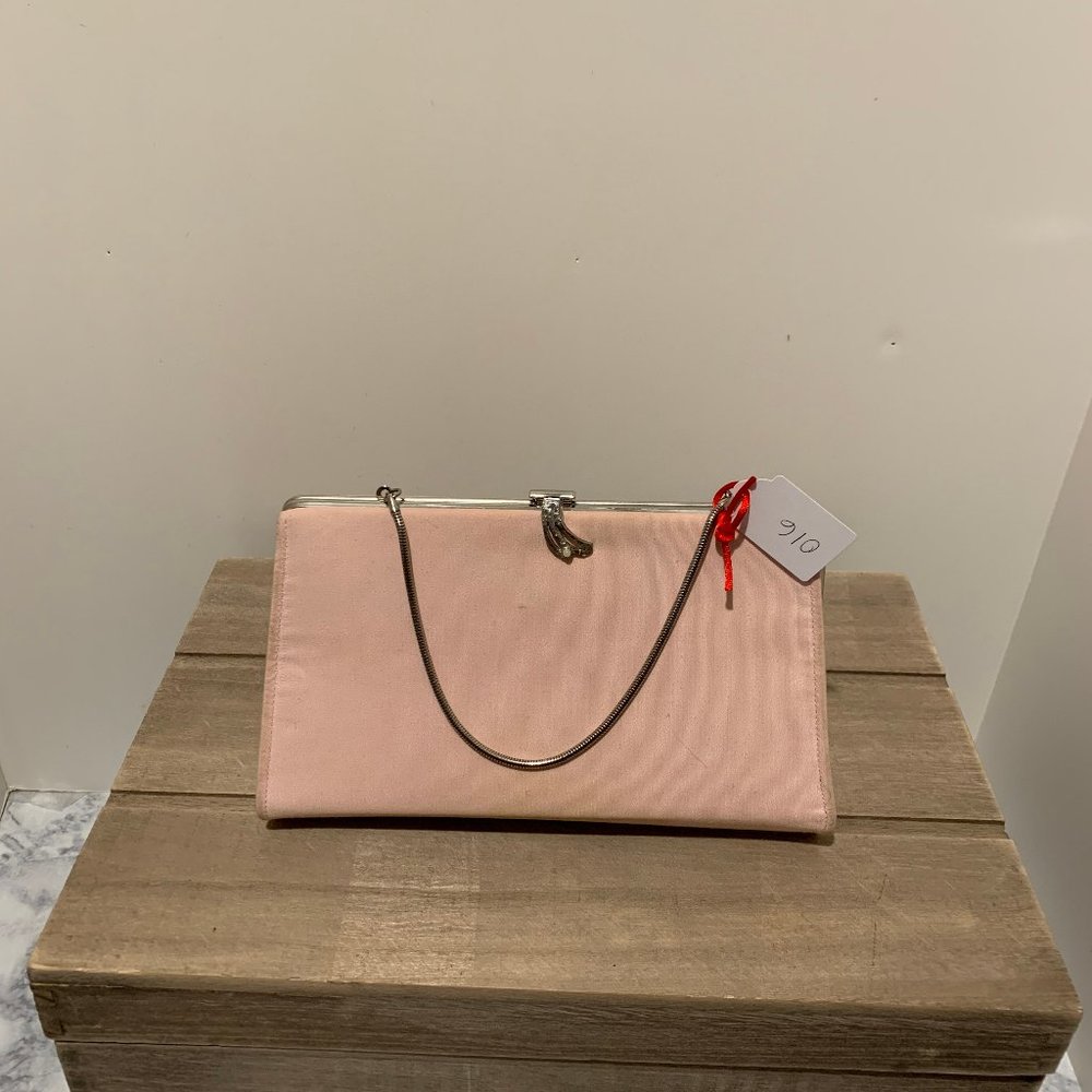 Vintage Pink Purse with Metal Clasp and Metal Handle